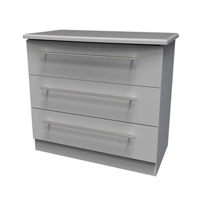 Bergamo Ready Assembled Matt Grey No Effect 3 Drawer Chest (H)695mm (W)765mm (D)415mm - image 1