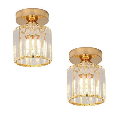 Pack Of 2 Gold Modern Crystal Ceiling Light E27 Semi Flush Light Fitting For Livingroom, Bedroom, Diningroom, Restaurant - image 1
