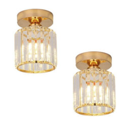 Pack Of 2 Gold Modern Crystal Ceiling Light E27 Semi Flush Light Fitting For Livingroom, Bedroom, Diningroom, Restaurant - thumbnail 1