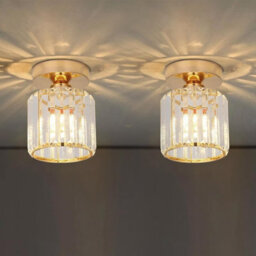 Pack Of 2 Gold Modern Crystal Ceiling Light E27 Semi Flush Light Fitting For Livingroom, Bedroom, Diningroom, Restaurant - thumbnail 4