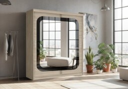 Fhif Camal 203Cm Oak Sliding Door Wardrobe Modern Bedroom Storage With Full Length Mirror Shelves And Hanging Rails - thumbnail 1