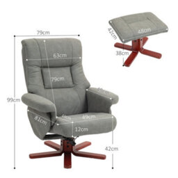 Homcom Recliner Chair With Footstool, Backrest Adjustable, Armchair, Grey - thumbnail 3
