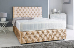Slumbre Chesterfield Crushed Velvet Divan Bed, With Orthopaedic Mattress & Footboard - 5Ft Kingsize - Gold - 2 Drawers Left Side