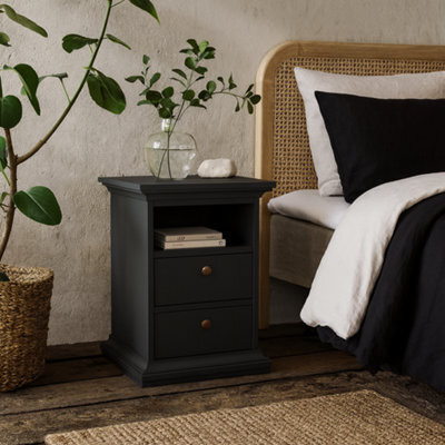 Wyld Haus Osaka Farmhouse Dark Grey Wooden Bedside Table 2 Drawers - image 1