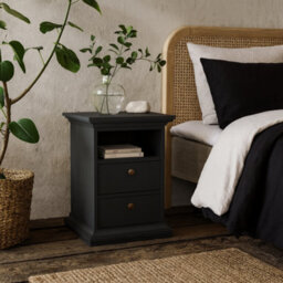 Wyld Haus Osaka Farmhouse Dark Grey Wooden Bedside Table 2 Drawers - thumbnail 1