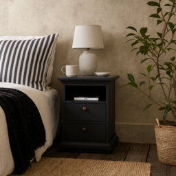 Wyld Haus Osaka Farmhouse Dark Grey Wooden Bedside Table 2 Drawers - thumbnail 2