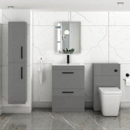Royal Bathrooms Turin Indigo Grey Gloss 600mm Floor Standing Vanity Unit 2 Drawer With Minimalist Basin Sink & Matt Black Handles - thumbnail 4