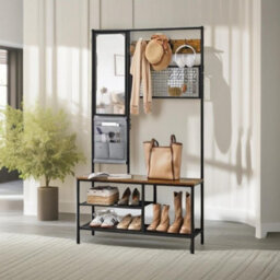 Pirlo Plush Industrial Coat Rack Stand Hall Tree With Shoe Storage Hallway Furniture - thumbnail 3
