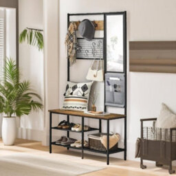 Pirlo Plush Industrial Coat Rack Stand Hall Tree With Shoe Storage Hallway Furniture - thumbnail 2