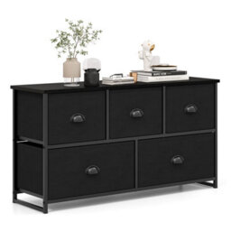 Costway 5 Drawers Cabinet 2-Tier Fabric Storage Organizer Chest Of Drawers W/ Baskets - thumbnail 1