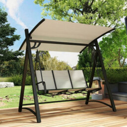 Cream 3 Seater Swing Chair, Garden Swing Bench With Adjustable Tilting Canopy - thumbnail 6