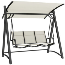 Cream 3 Seater Swing Chair, Garden Swing Bench With Adjustable Tilting Canopy - thumbnail 1