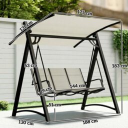 Cream 3 Seater Swing Chair, Garden Swing Bench With Adjustable Tilting Canopy - thumbnail 2