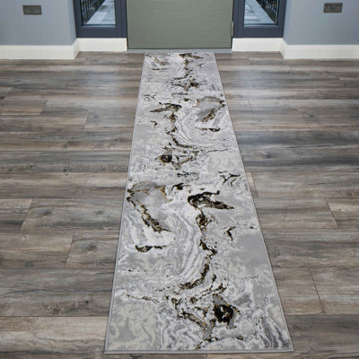 Loomed Silver Gold Metallic Modern Marble Living Runner Rug 70X240Cm - image 1