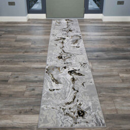 Loomed Silver Gold Metallic Modern Marble Living Runner Rug 70X240Cm