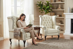 Chesterfield 2 X High Back Chairs Cottonseed Cream Leather Bespoke In Queen Anne Style - thumbnail 3