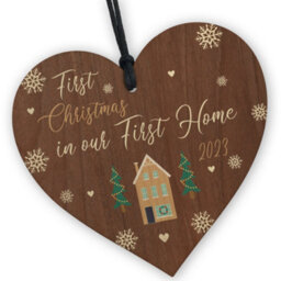 Red Ocean 2023 First Christmas In First Home Wooden Hanging Christmas Tree Bauble Decoration, Housewarming Gifts