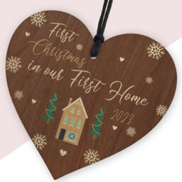 Red Ocean 2023 First Christmas In First Home Wooden Hanging Christmas Tree Bauble Decoration, Housewarming Gifts - thumbnail 2