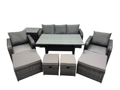 Fimous 8 Seat Outdoor Wicker Pe Rattan Garden Furniture Set Dining Table Sofa Set With 4 Stools Side Table Dark Grey Mixed - image 1