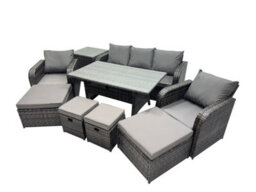 Fimous 8 Seat Outdoor Wicker Pe Rattan Garden Furniture Set Dining Table Sofa Set With 4 Stools Side Table Dark Grey Mixed - thumbnail 2