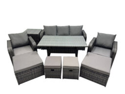Fimous 8 Seat Outdoor Wicker Pe Rattan Garden Furniture Set Dining Table Sofa Set With 4 Stools Side Table Dark Grey Mixed - thumbnail 1