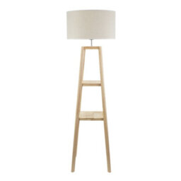Valuelights Wakefield Two Shelf Wooden Floor Lamp With Linen White Trim Drum Shade - thumbnail 3