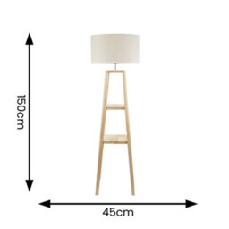 Valuelights Wakefield Two Shelf Wooden Floor Lamp With Linen White Trim Drum Shade - thumbnail 4