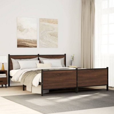 Berkfield Metal Bed Frame Without Mattress Brown Oak 193X203 Cm - image 1
