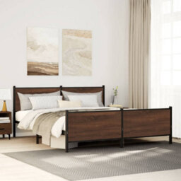 Berkfield Metal Bed Frame Without Mattress Brown Oak 193X203 Cm - thumbnail 1