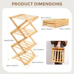4Tier Foldable Wooden Shoe Rack No Assembly Natural Colour Uk - thumbnail 2