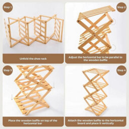 4Tier Foldable Wooden Shoe Rack No Assembly Natural Colour Uk - thumbnail 4