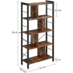 Songmics Bookshelf, Industrial Bookcase, Floor Standing Bookcase, Large 4-Tier Storage Rack In Living Room Office Study - thumbnail 6