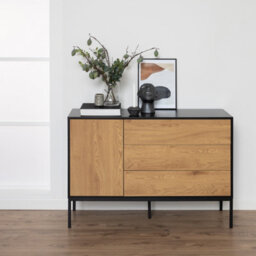 Furniture To Go Seaford 1 Door 3 Drawer Small Sideboard In Black & Oak - thumbnail 7