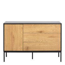 Furniture To Go Seaford 1 Door 3 Drawer Small Sideboard In Black & Oak - thumbnail 2