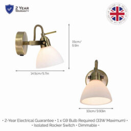 Happy Homewares Contemporary And Chic Antique Brass Wall Spot Light With Switch And Glass Shade - thumbnail 2