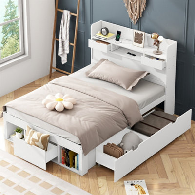 Abrihome Multifunctional 3Ft Kids Bed With Usb Port & Storage, White Daybed, No Mattress - image 1