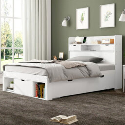 Abrihome Multifunctional 3Ft Kids Bed With Usb Port & Storage, White Daybed, No Mattress - thumbnail 9