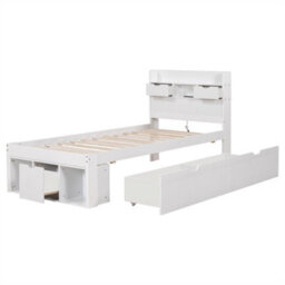 Abrihome Multifunctional 3Ft Kids Bed With Usb Port & Storage, White Daybed, No Mattress - thumbnail 5