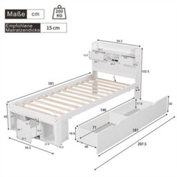 Abrihome Multifunctional 3Ft Kids Bed With Usb Port & Storage, White Daybed, No Mattress - thumbnail 4