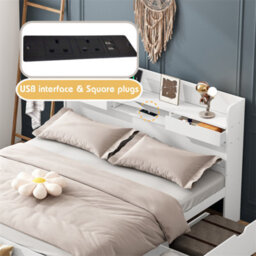 Abrihome Multifunctional 3Ft Kids Bed With Usb Port & Storage, White Daybed, No Mattress - thumbnail 3