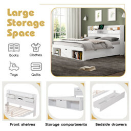 Abrihome Multifunctional 3Ft Kids Bed With Usb Port & Storage, White Daybed, No Mattress - thumbnail 2