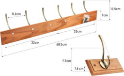 Keypak Victorian 6-Hook Wall-Mounted Coat Rack, Oak Finish, Brass - Screws Included - thumbnail 2