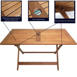 Lyte Outdoor 4 Person Folding Rectangular Wooden Garden Patio Dining Table Benches Parasol And Base Set - thumbnail 9