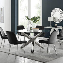Furniturebox Uk Vogue Round Dining Table And 6 Black Pesaro Silver Leg Chairs - thumbnail 1