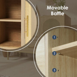 Matteo Spacious Rattan Sideboard Storage Cabinet With 2 Doors, 3 Drawers, Oak Finish, 120X40X74Cm - thumbnail 4