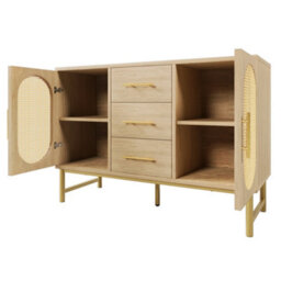 Matteo Spacious Rattan Sideboard Storage Cabinet With 2 Doors, 3 Drawers, Oak Finish, 120X40X74Cm - thumbnail 8
