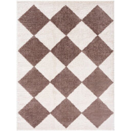 Livabliss Fossay Shaggy-Washable Beige Brown High Pile Diamond Living Bedroom Rug 140 X 200 Cm Easy Care, Non Shedding - thumbnail 1