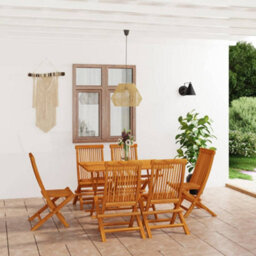 Berkfield 7 Piece Garden Dining Set Solid Teak Wood - thumbnail 1