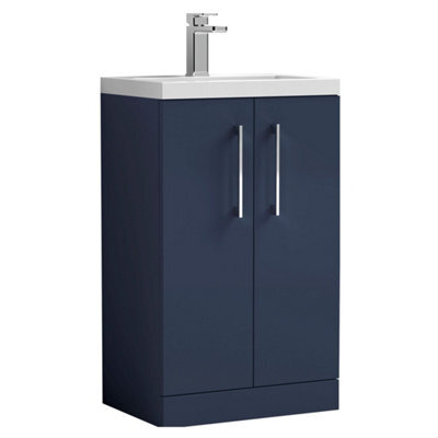 Balterley Bramshall Compact 500mm 2 Door Dark Blue Floor Standing Vanity Unit With Polymarble Basin - image 1