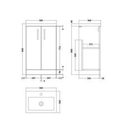 Balterley Bramshall Compact 500mm 2 Door Dark Blue Floor Standing Vanity Unit With Polymarble Basin - thumbnail 2